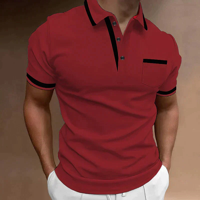 Polo homme ajusté, détails contrastés, coupe moderne.  Tissu confortable.