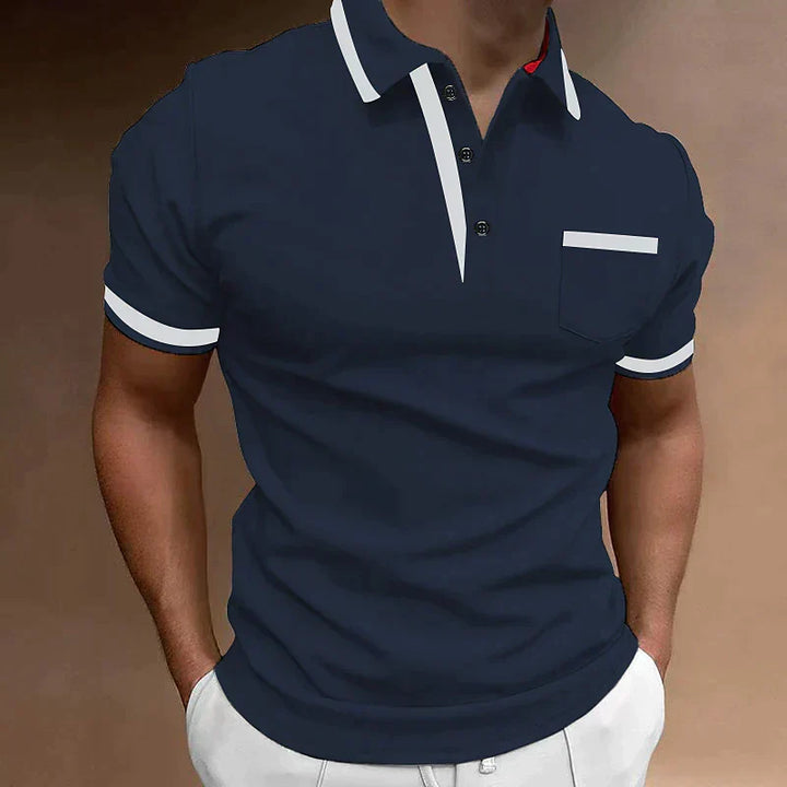 Polo homme ajusté, détails contrastés, coupe moderne.  Tissu confortable.