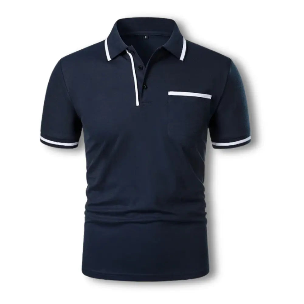 Polo homme ajusté, détails contrastés, coupe moderne.  Tissu confortable.