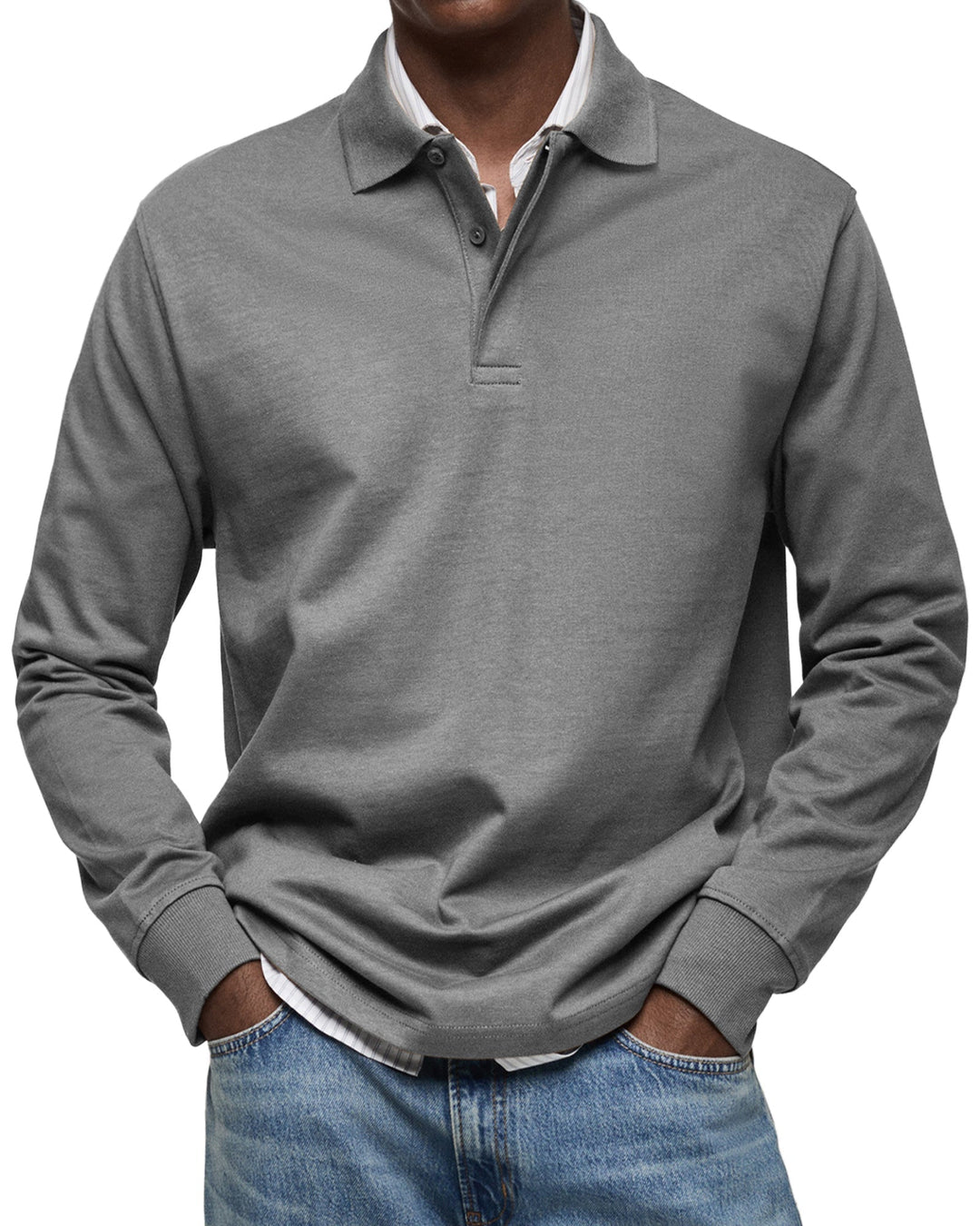 Polo décontracté homme à manches longues, vêtement polyvalent pour un confort élégant au quotidien.