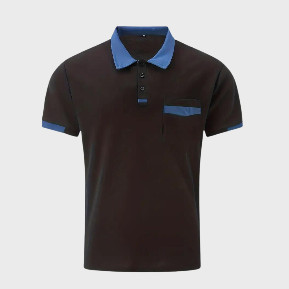 "Polo homme élégant noir, coupe classique, tissu doux. Style polyvalent, disponible en plusieurs couleurs raffinées."