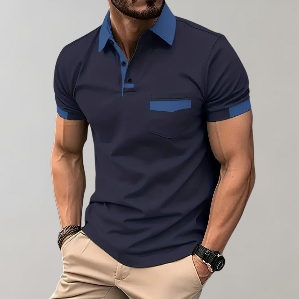 "Polo homme élégant noir, coupe classique, tissu doux. Style polyvalent, disponible en plusieurs couleurs raffinées."