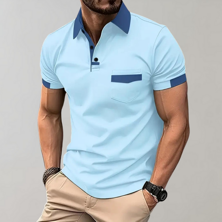 "Polo homme élégant noir, coupe classique, tissu doux. Style polyvalent, disponible en plusieurs couleurs raffinées."