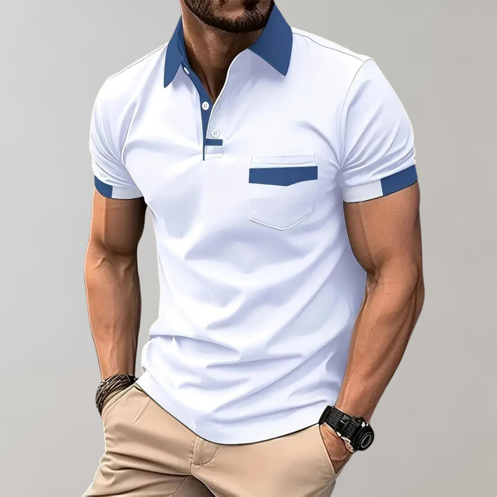 "Polo homme élégant noir, coupe classique, tissu doux. Style polyvalent, disponible en plusieurs couleurs raffinées."