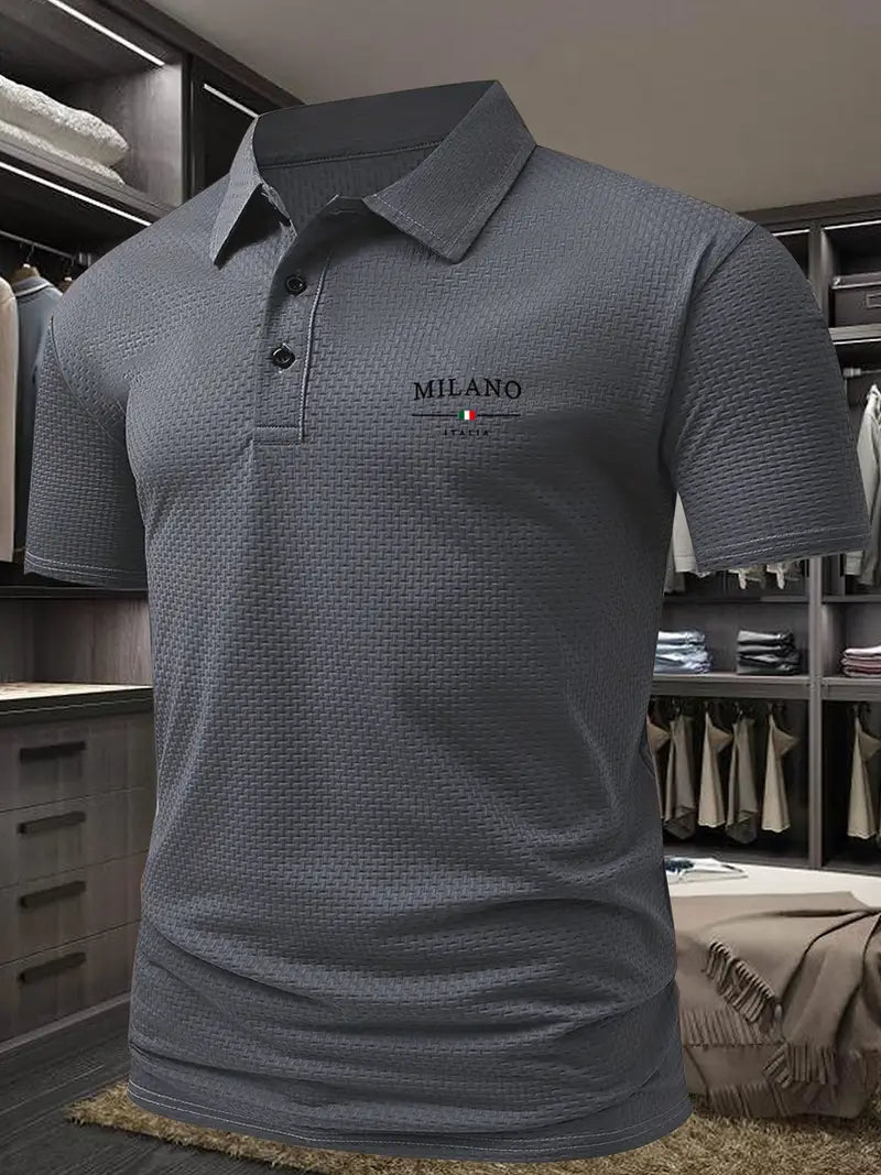 Polo homme été, motif géométrique, décontracté.  Style moderne et confortable.