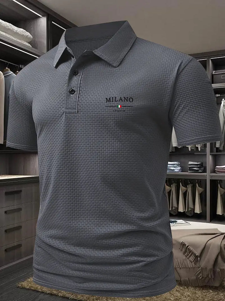 Polo homme été, motif géométrique, décontracté.  Style moderne et confortable.