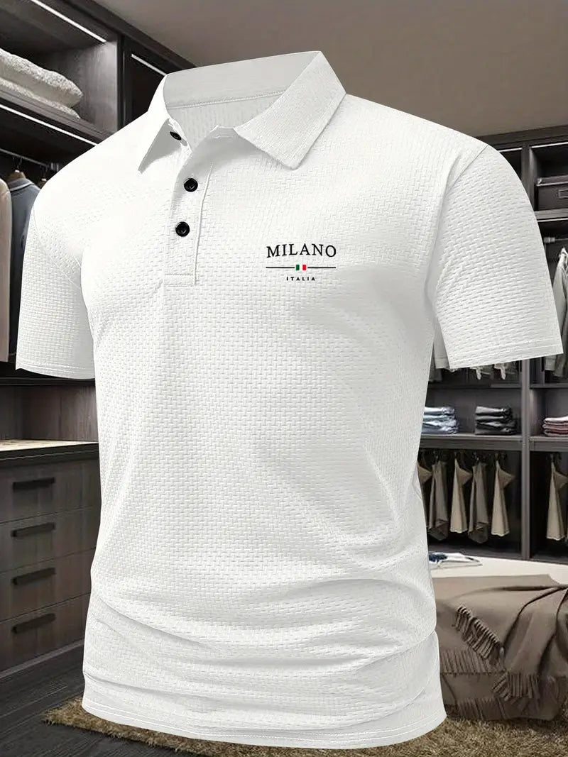 Polo homme été, motif géométrique, décontracté.  Style moderne et confortable.