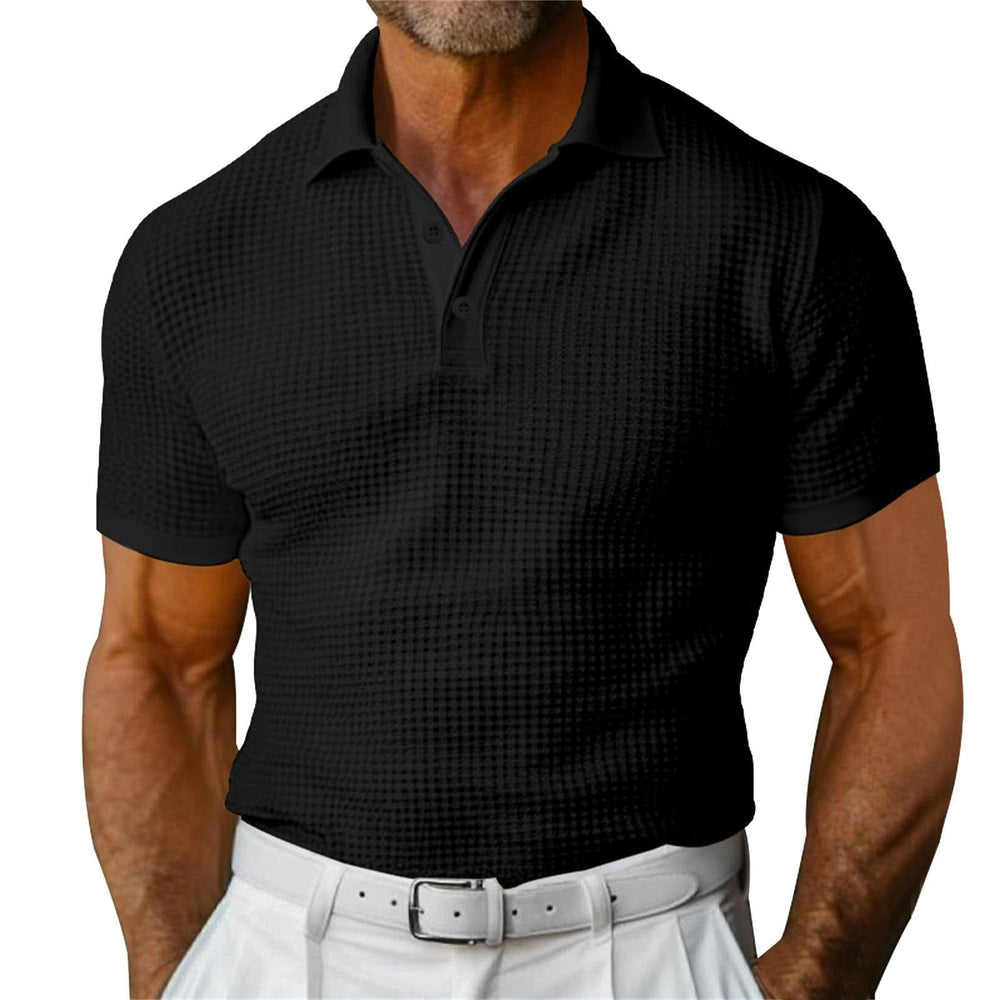 Haut polo homme gaufré, tissu respirant et doux, idéal pour un style décontracté chic en été.