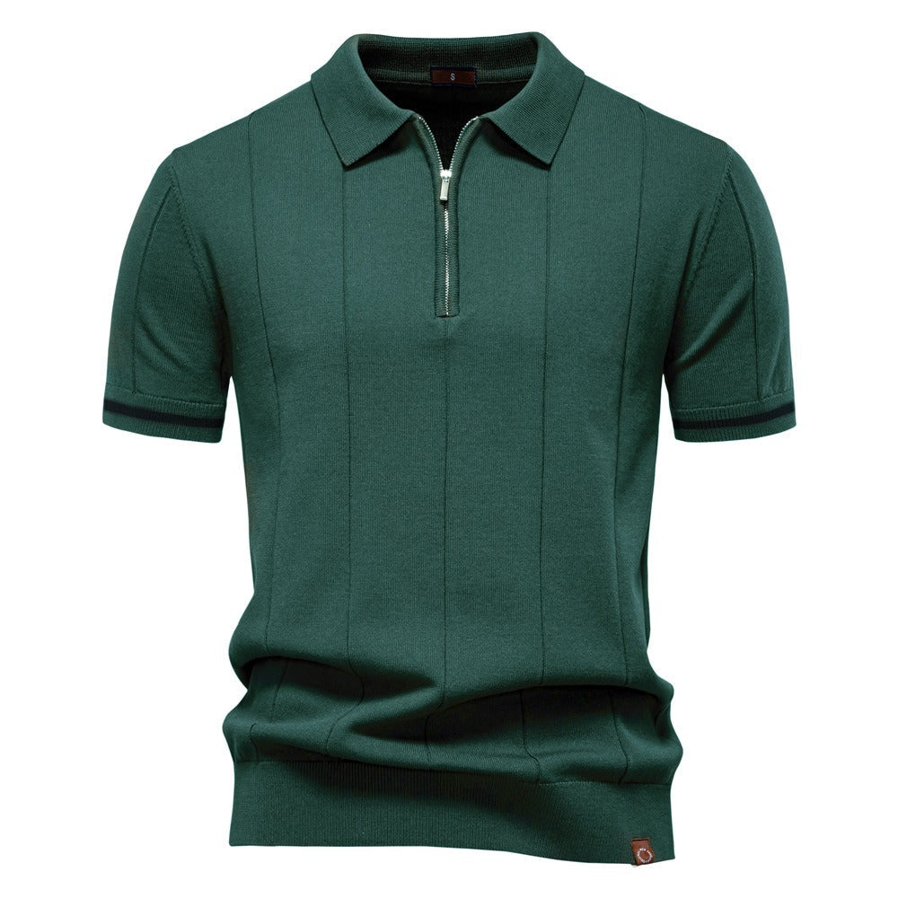 Haut homme décontracté, polo à manches courtes zippé. Parfait pour la mode estivale, alliant style et confort.