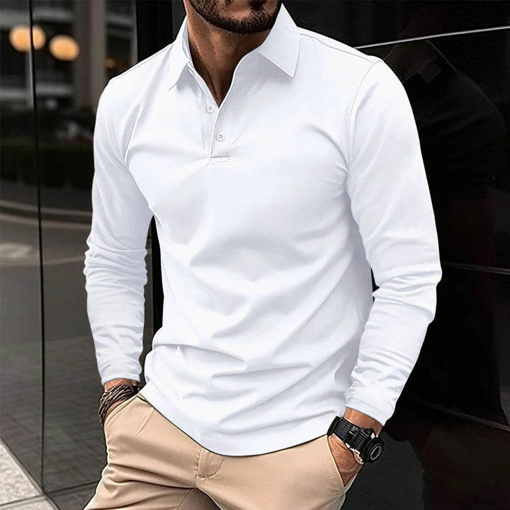 Polo homme manches longues, coupe ajustée, tissu respirant.  Elégant et confortable.
