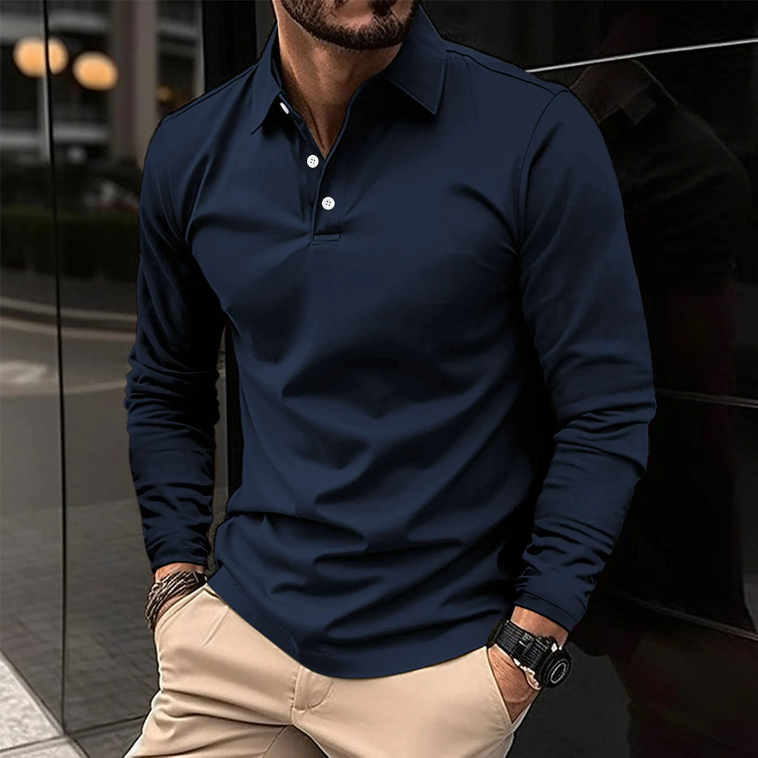 Polo homme manches longues, coupe ajustée, tissu respirant.  Elégant et confortable.