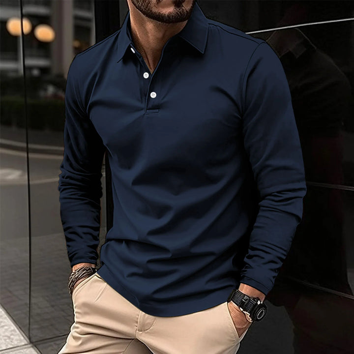 Polo homme manches longues, coupe ajustée, tissu respirant.  Elégant et confortable.