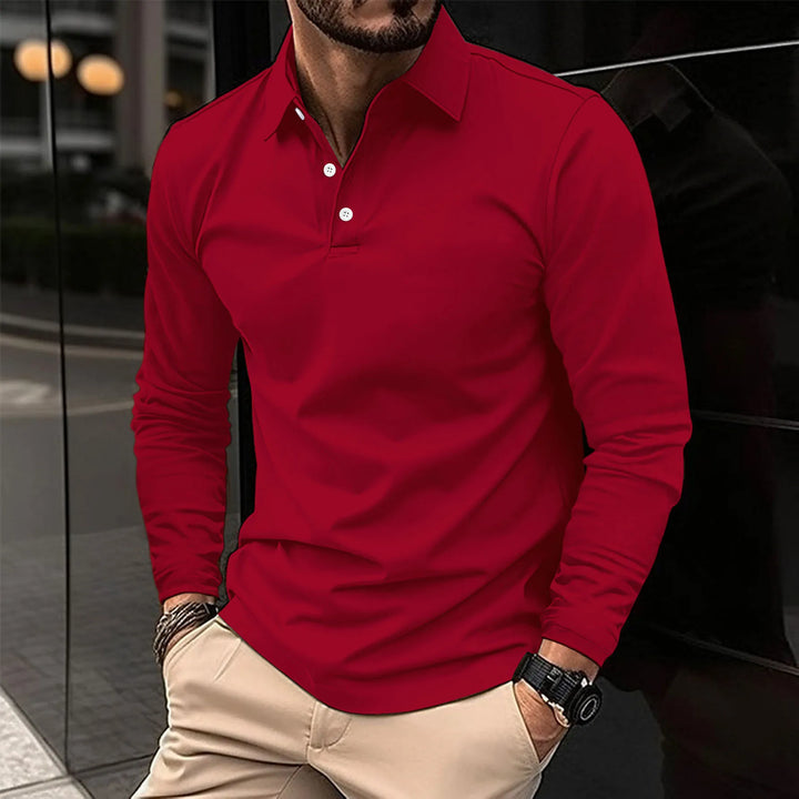 Polo homme manches longues, coupe ajustée, tissu respirant.  Elégant et confortable.