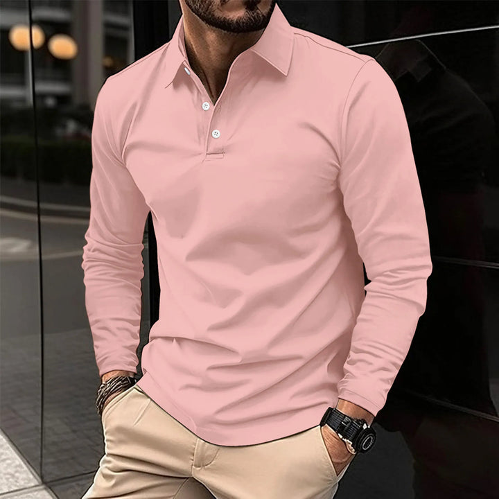 Polo homme manches longues, coupe ajustée, tissu respirant.  Elégant et confortable.