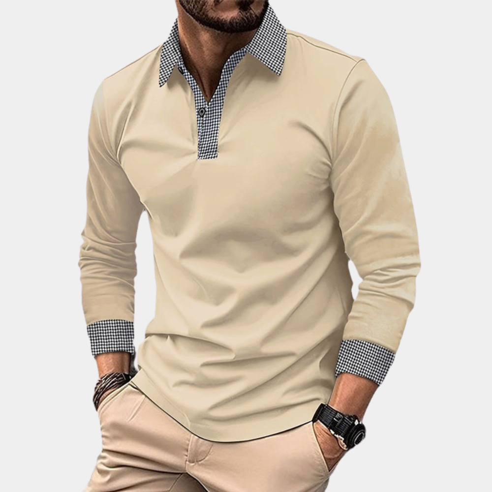 Polo homme manches longues, coupe décontractée.  Polyester respirant, confort optimal.