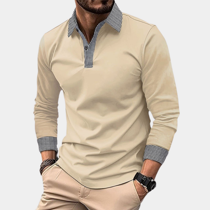Polo homme manches longues, coupe décontractée.  Polyester respirant, confort optimal.