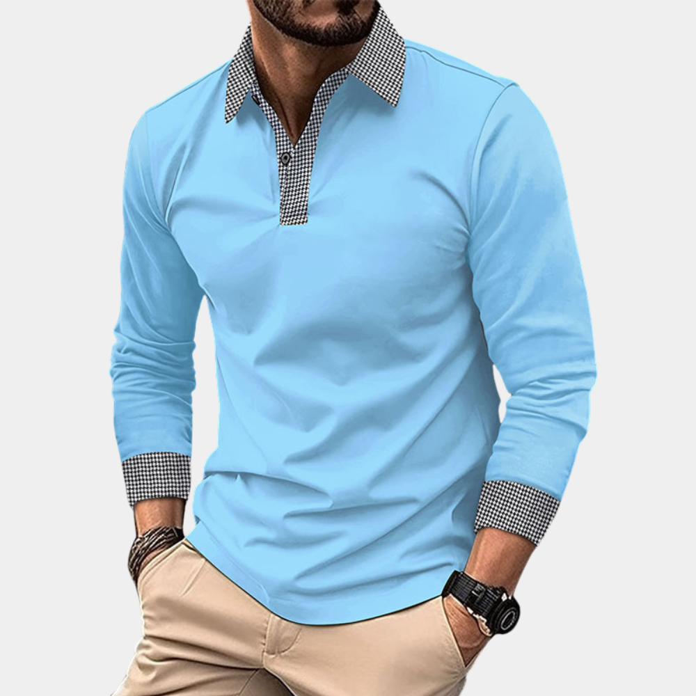 Polo homme manches longues, coupe décontractée.  Polyester respirant, confort optimal.