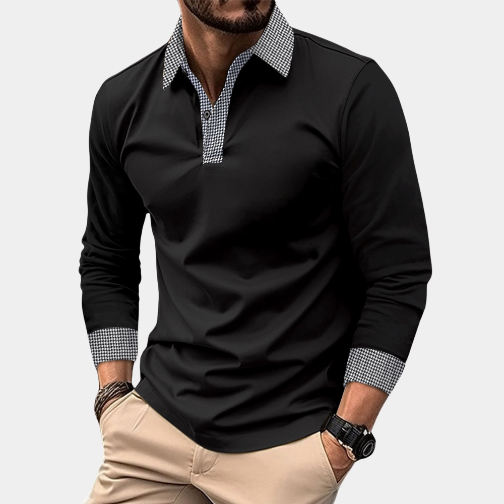 Polo homme manches longues, coupe décontractée.  Polyester respirant, confort optimal.