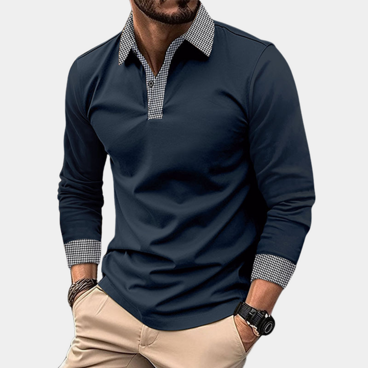 Polo homme manches longues, coupe décontractée.  Polyester respirant, confort optimal.