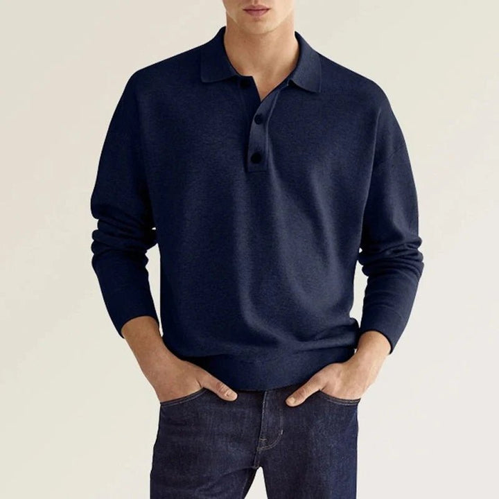 Polo homme manches longues, coupe élégante et confortable.  Tissu doux, idéal pour un style décontracté.