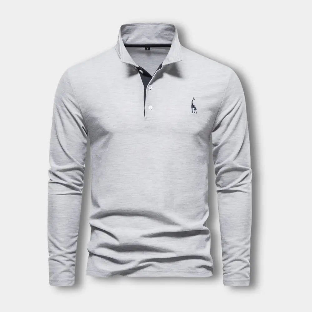 Polo homme manches longues élégant, col ouvert, style décontracté chic pour mode masculine moderne.