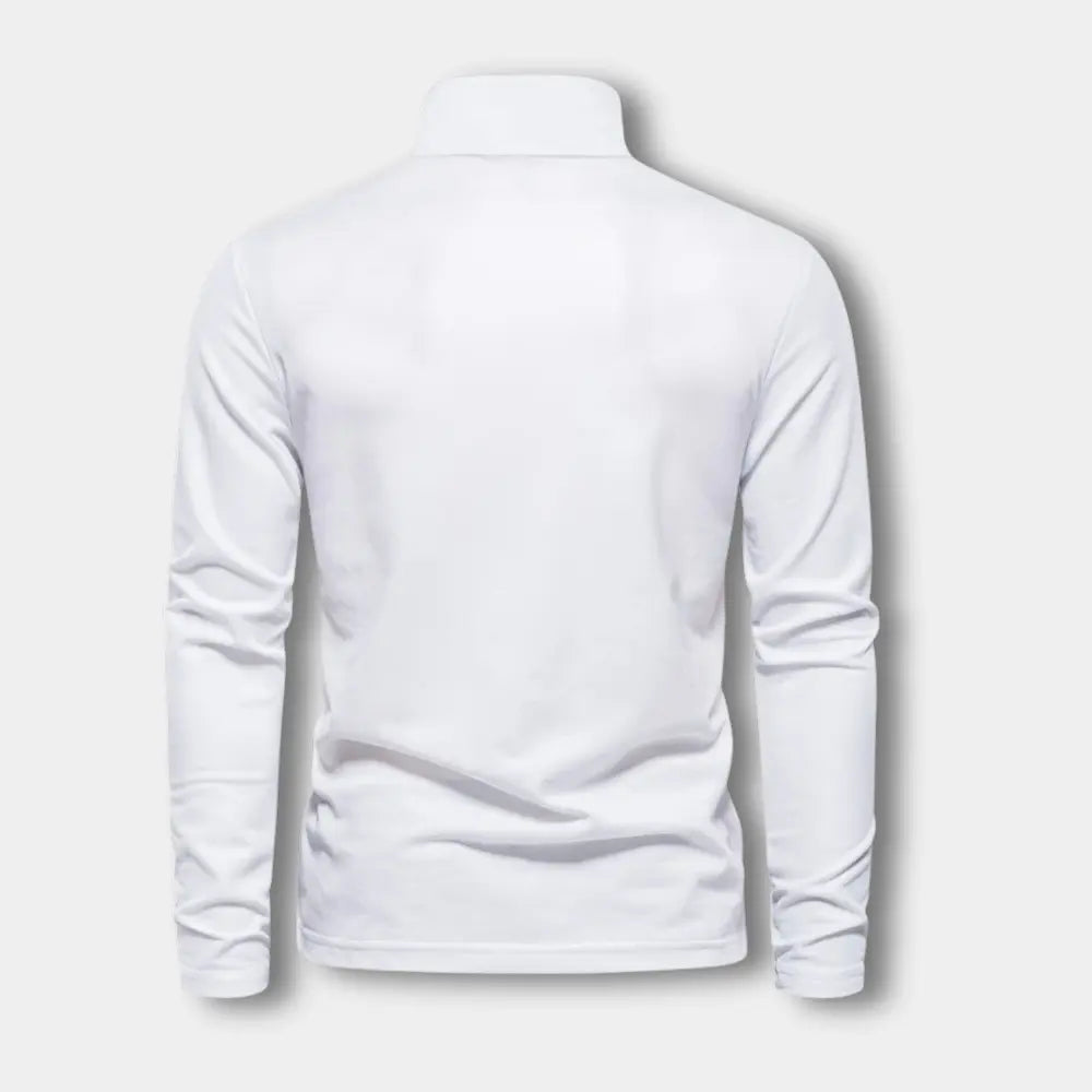 Ce polo homme à manches longues et col ouvert offre un look décontracté chic et une coupe moderne.