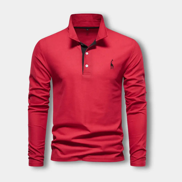 Polo homme confortable, manches longues et col ouvert, style décontracté chic et polyvalent.