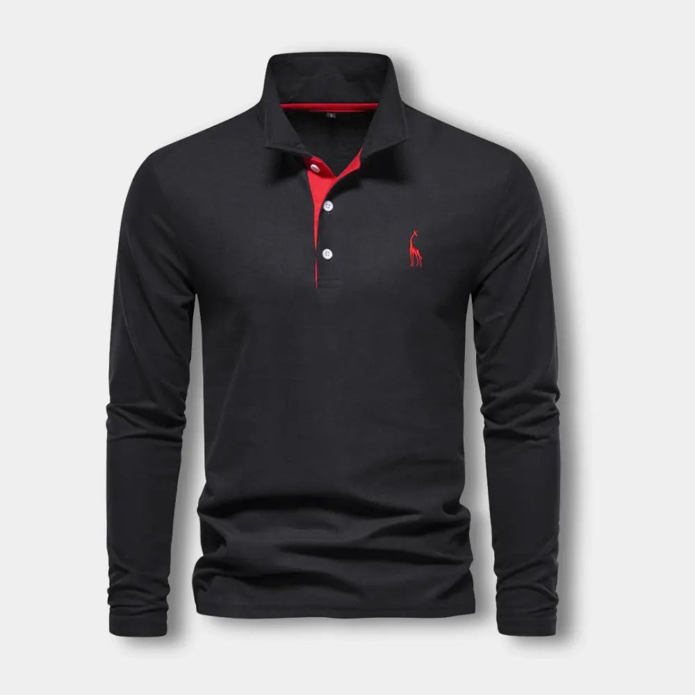 Vêtement homme moderne : polo manches longues, col ouvert, élégance décontractée et tendance.