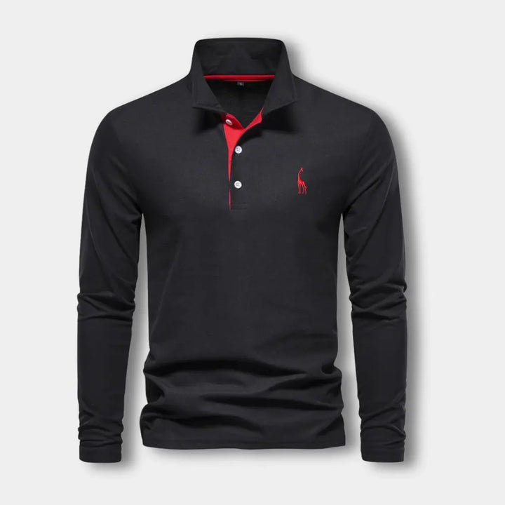 Vêtement homme moderne : polo manches longues, col ouvert, élégance décontractée et tendance.