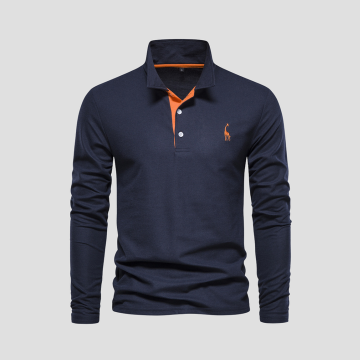 "Polo homme manches longues noir en coton, avec col raffiné et coupe fluide, alliant élégance et confort."