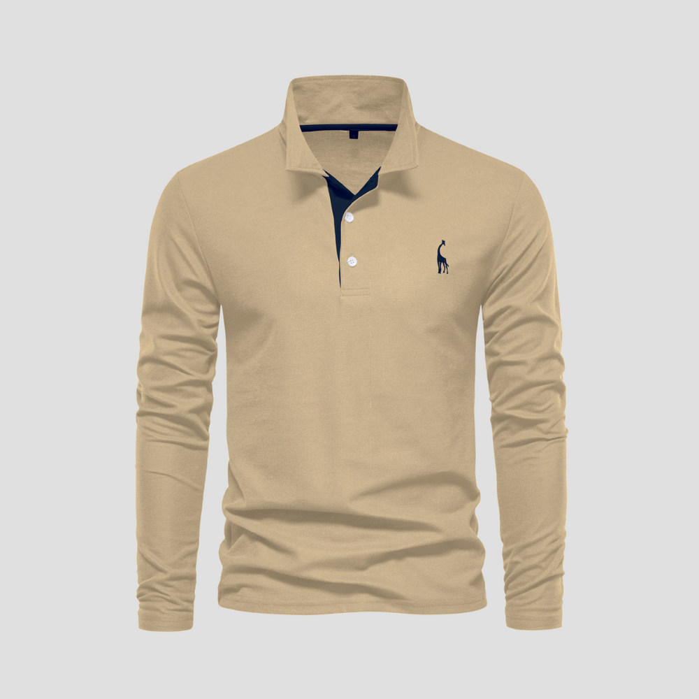 "Polo homme manches longues noir en coton, avec col raffiné et coupe fluide, alliant élégance et confort."