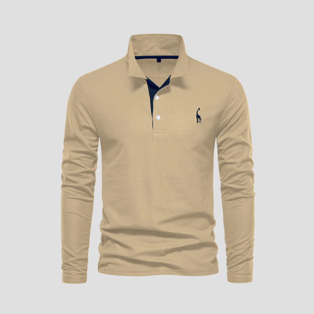"Polo homme manches longues noir en coton, avec col raffiné et coupe fluide, alliant élégance et confort."
