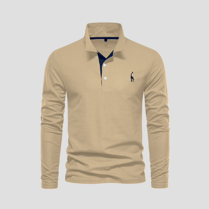 "Polo homme manches longues noir en coton, avec col raffiné et coupe fluide, alliant élégance et confort."