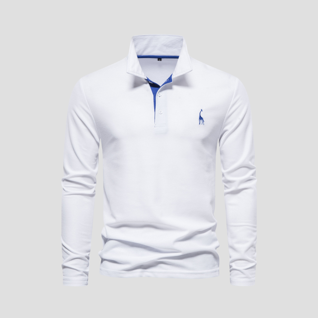 "Polo homme manches longues noir en coton, avec col raffiné et coupe fluide, alliant élégance et confort."