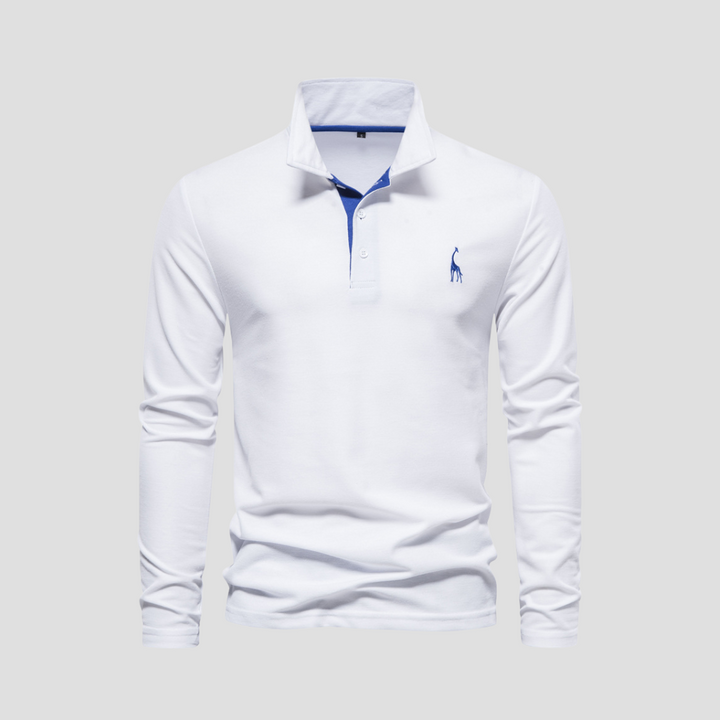 "Polo homme manches longues noir en coton, avec col raffiné et coupe fluide, alliant élégance et confort."