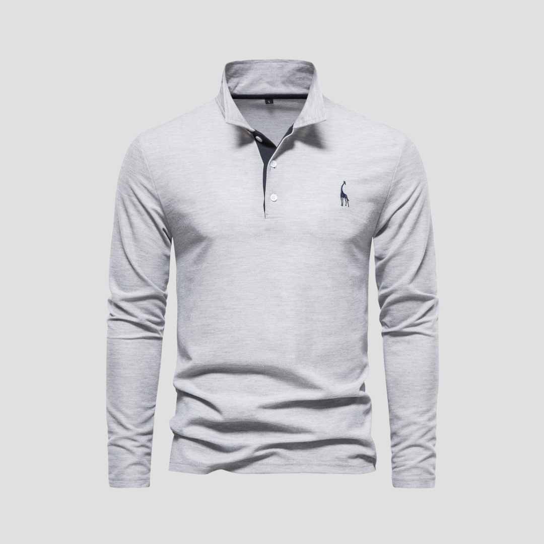 "Polo homme manches longues noir en coton, avec col raffiné et coupe fluide, alliant élégance et confort."