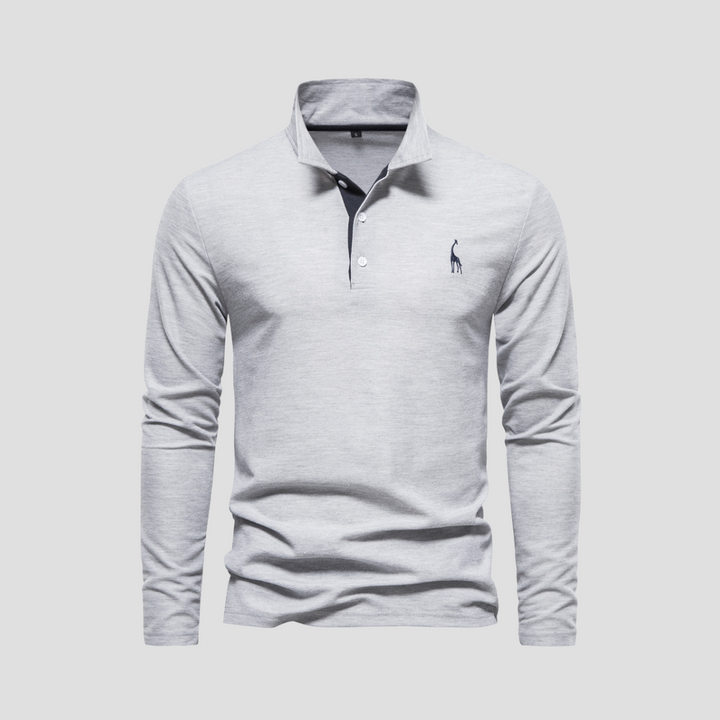 "Polo homme manches longues noir en coton, avec col raffiné et coupe fluide, alliant élégance et confort."