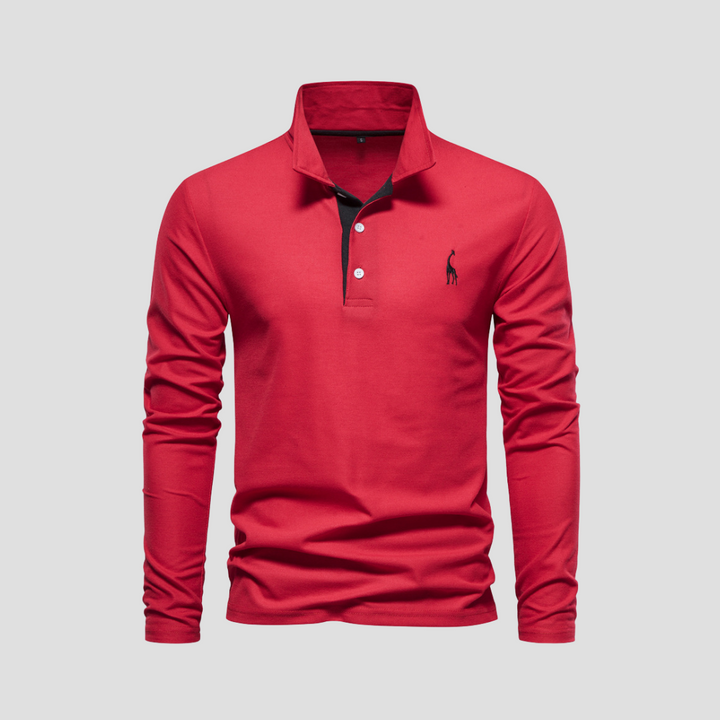 "Polo homme manches longues noir en coton, avec col raffiné et coupe fluide, alliant élégance et confort."