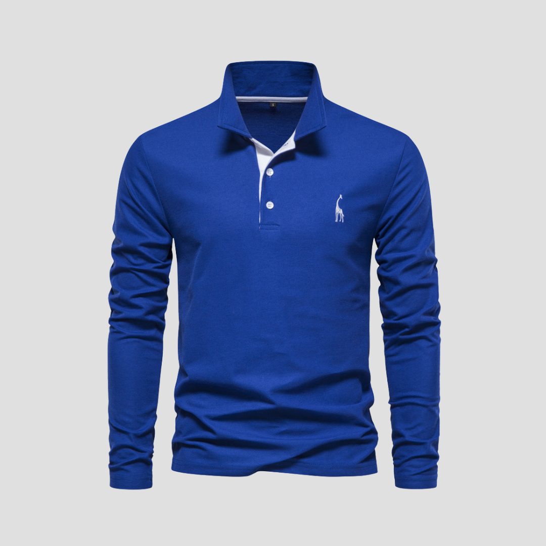 "Polo homme manches longues noir en coton, avec col raffiné et coupe fluide, alliant élégance et confort."