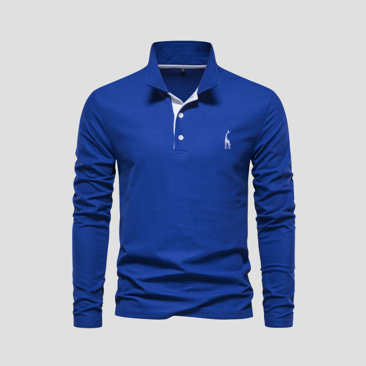 "Polo homme manches longues noir en coton, avec col raffiné et coupe fluide, alliant élégance et confort."