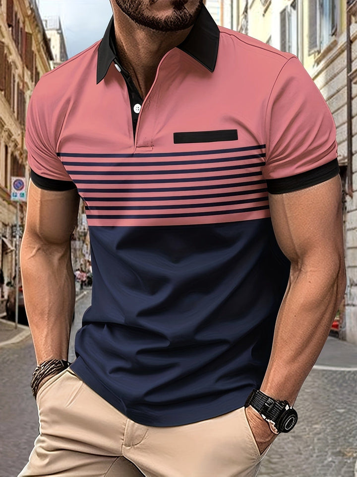 Polo homme rayé coloré, parfait pour un look frais et décontracté en été. Confortable et à la mode.