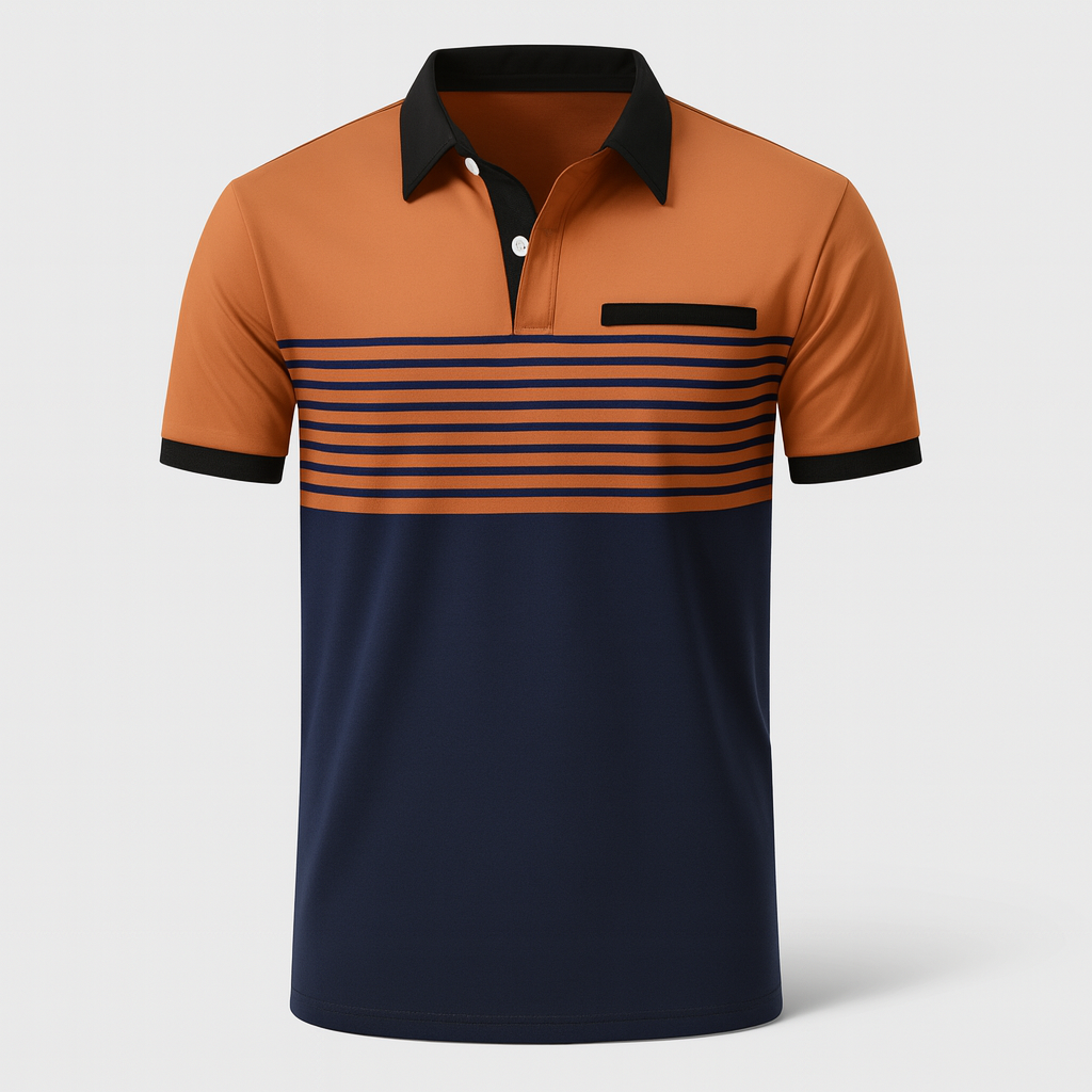 Mode masculine : polo rayé élégant pour hommes, manches courtes. Look décontracté soigné idéal été.