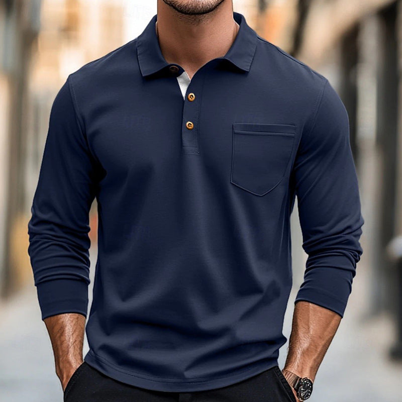 Polo homme slim fit, manches longues, coton doux, coupe ajustée, col classique, poche poitrine, idéal mi-saison.