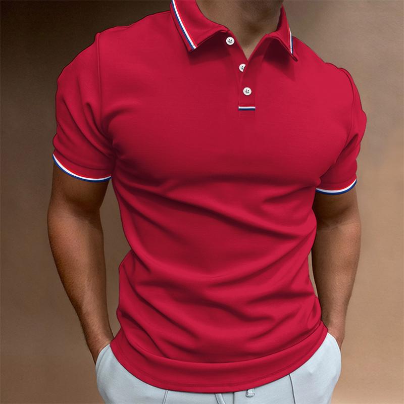"Polo homme uni à manches courtes avec col rayures, design élégant et décontracté, idéal pour toute occasion."