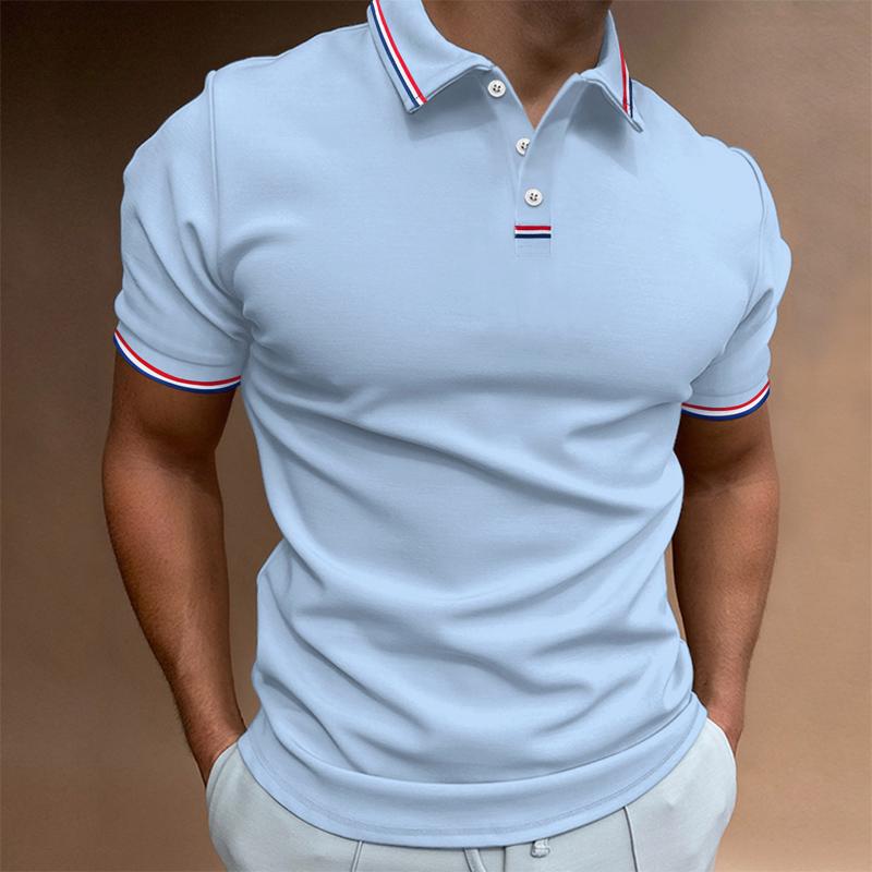 "Polo homme uni à manches courtes avec col rayures, design élégant et décontracté, idéal pour toute occasion."