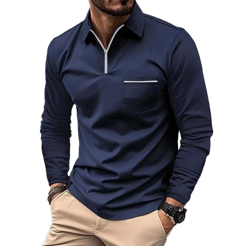 Polo premium homme à manches longues, chemise décontractée élégante avec poche poitrine pour un look soigné.