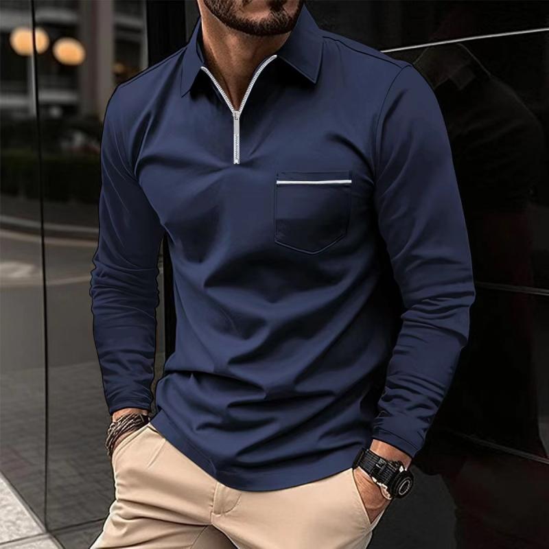 Chemise polo homme premium, manches longues, confort optimal, décontractée avec poche, parfaite pour la garde-robe.