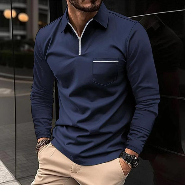 Chemise polo homme premium, manches longues, confort optimal, décontractée avec poche, parfaite pour la garde-robe.