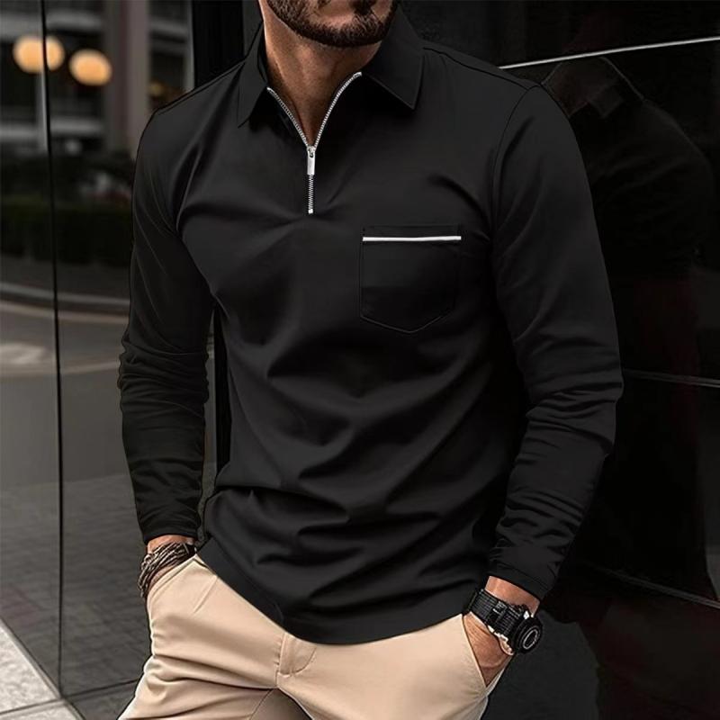 Polo décontracté homme à manches longues, tissu premium doux, élégant et confortable avec poche poitrine.
