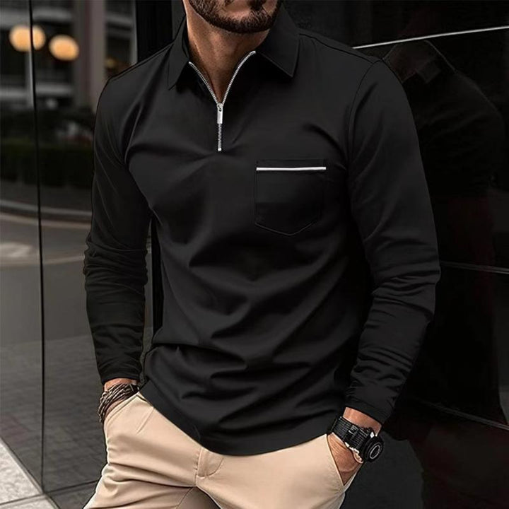 Polo décontracté homme à manches longues, tissu premium doux, élégant et confortable avec poche poitrine.